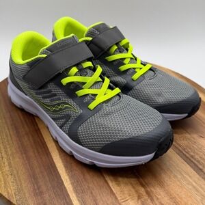 Saucony Boys Inferno Size 3 1/2  Lite A/C Grey Slime Green Running Shoes  0224